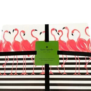 KATE SPADE Pink Flamingo Black Striped Easy Care Vinyl Placemats Set of 4 NEW